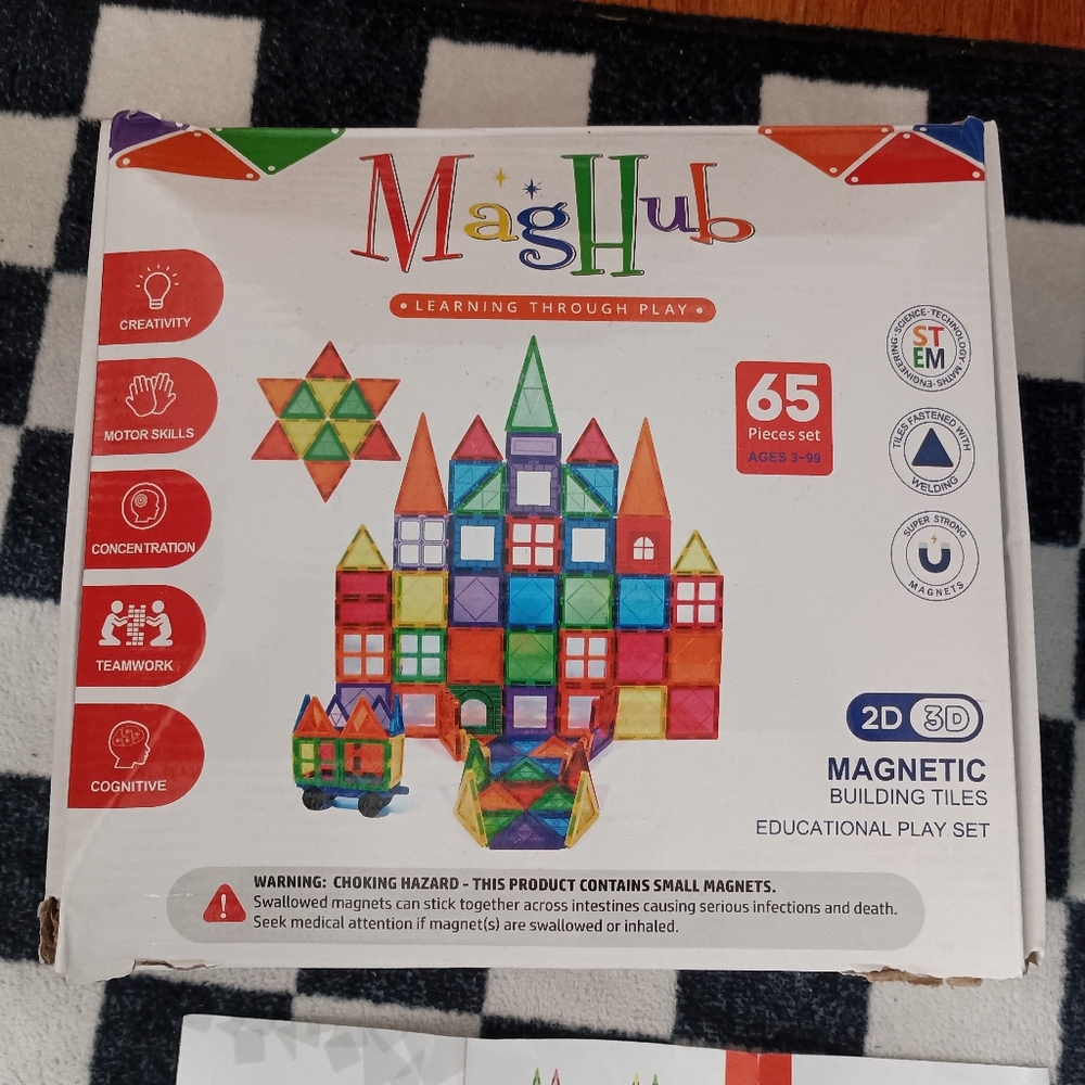 Mag Hub Educational Building Magnetic Tiles 65 Pieces Multicolor